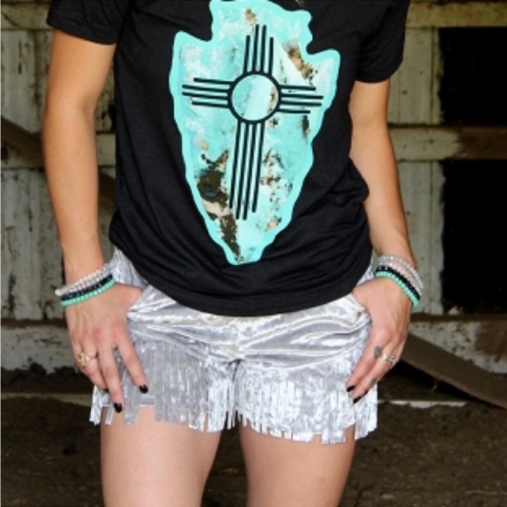 NEW-Rebel Yell Silver Velvet Fringe Shorts-M